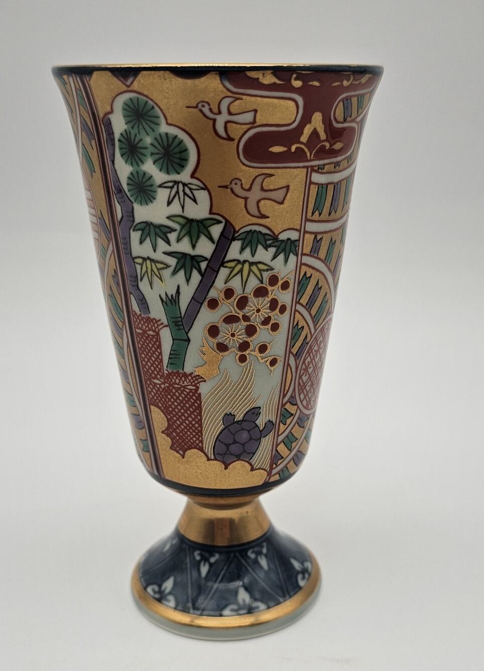 Vintage Hayashi Kuro Kiln Imari Porcelain Footed Wine Goblet Japan